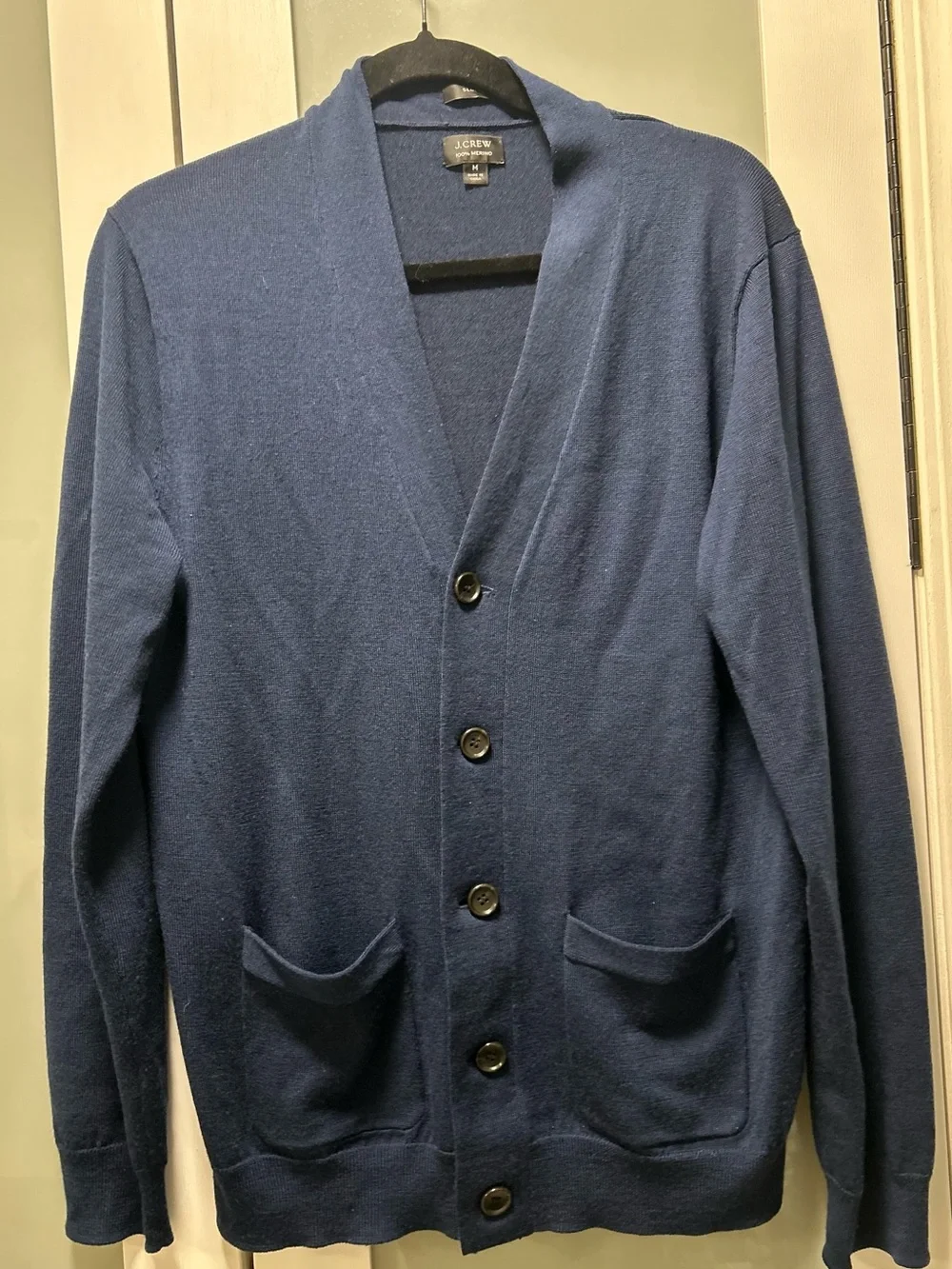 J.Crew  Men's Navy Blue V-Neck Button-Up Merino wool Cardigan Sweater M